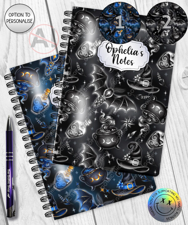 witching hour celestial witch cauldron gothic notebook journal option to personalise