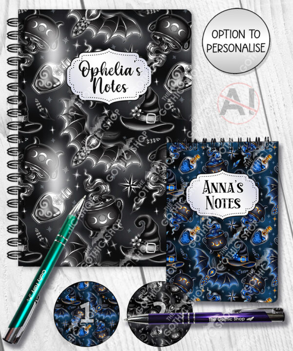 witching hour celestial witch cauldron gothic notebook journal option to personalise