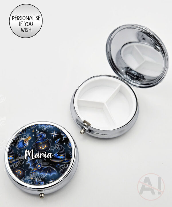 witching hour celestial witch cauldron gothic round pill box option to personalise