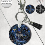 witching hour celestial witch cauldron gothic round keyring option to personalise
