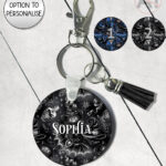 witching hour celestial witch cauldron gothic round keyring option to personalise