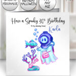 spooky ghost scuba diver halloween birthday card option to personalise