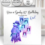 spooky ghost scuba diver halloween birthday card option to personalise