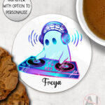 spooky ghost dj mug and/or coaster optional to personalise