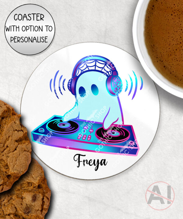 spooky ghost dj mug and/or coaster optional to personalise