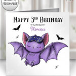 gothic sleeping baby bat with mask birthday, new baby card option to personalise