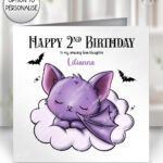 gothic sleeping baby bat on cloud birthday, new baby card option to personalise