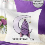 gothic dreamy sleeping baby bat on moon velvet cushion option to personalise