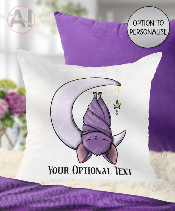 gothic dreamy sleeping baby bat on moon velvet cushion option to personalise