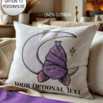 gothic dreamy sleeping baby bat on moon velvet cushion option to personalise
