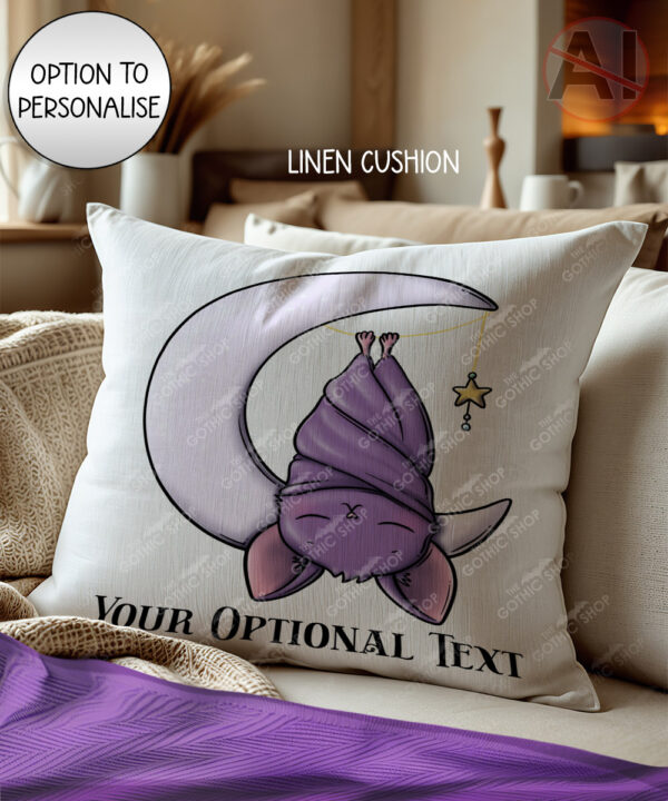 gothic dreamy sleeping baby bat on moon velvet cushion option to personalise
