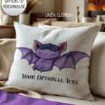 gothic dreamy sleeping baby bat on moon velvet cushion option to personalise (copy)