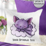 gothic dreamy sleeping baby bat on cloud velvet cushion option to personalise