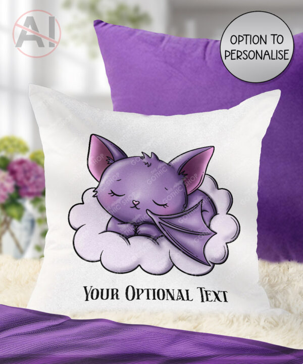gothic dreamy sleeping baby bat on cloud velvet cushion option to personalise