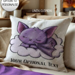 gothic dreamy sleeping baby bat on cloud velvet cushion option to personalise