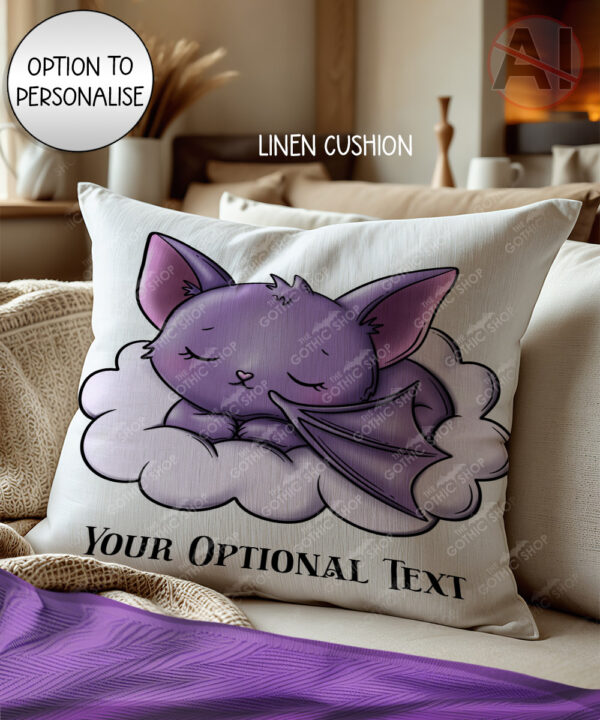 gothic dreamy sleeping baby bat on cloud velvet cushion option to personalise