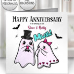 cute gothic ghost couple anniversary valentines wedding card option to personalise