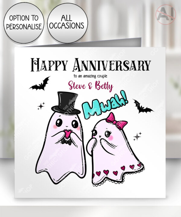 cute gothic ghost couple anniversary valentines wedding card option to personalise