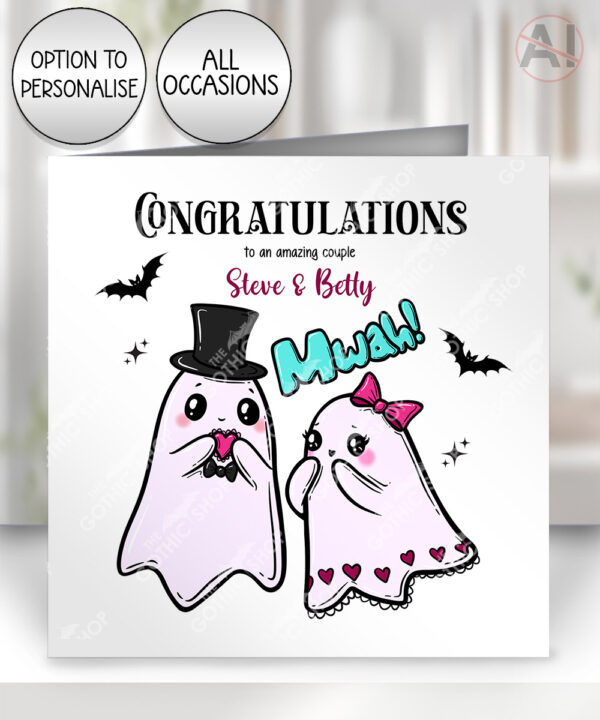 cute gothic ghost couple anniversary valentines wedding card option to personalise
