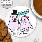 cute gothic ghost couple mug and/or coaster anniversary valentines wedding gift optional to personalise