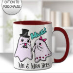 cute gothic ghost couple mug and/or coaster anniversary valentines wedding gift optional to personalise