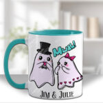 cute gothic ghost couple mug and/or coaster anniversary valentines wedding gift optional to personalise