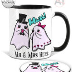 cute gothic ghost couple mug and/or coaster anniversary valentines wedding gift optional to personalise
