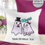 cute gothic ghost couple velvet cushion anniversary valentines wedding gift option to personalise