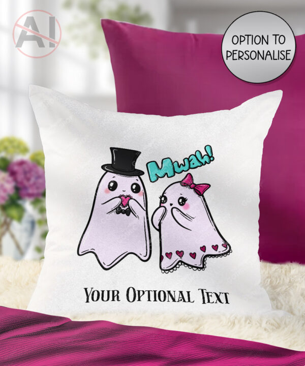 cute gothic ghost couple velvet cushion anniversary valentines wedding gift option to personalise