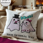 cute gothic ghost couple velvet cushion anniversary valentines wedding gift option to personalise