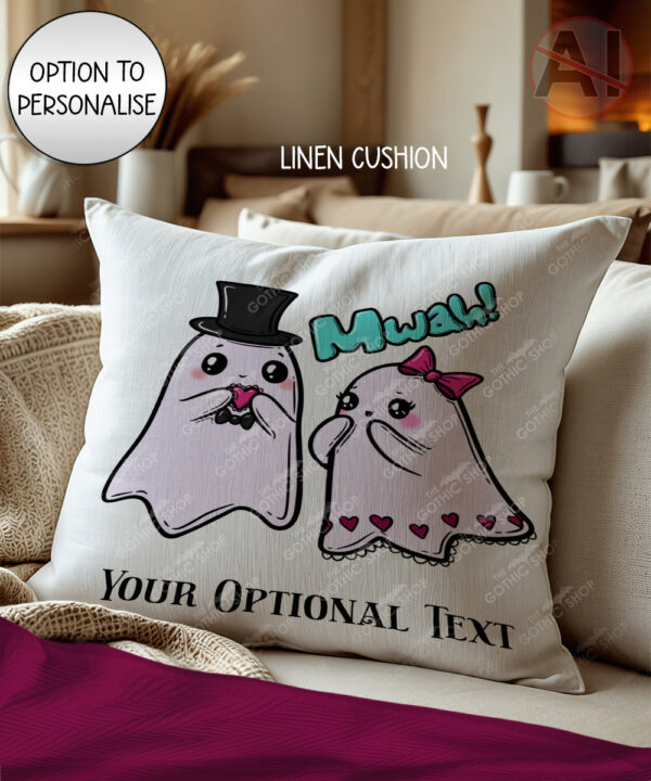 cute gothic ghost couple velvet cushion anniversary valentines wedding gift option to personalise