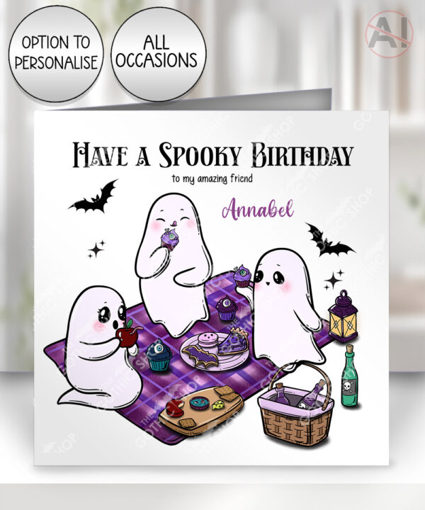 cute gothic ghost picnic birthday or halloween card option to personalise