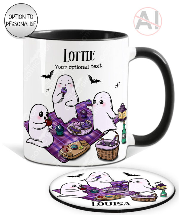 cute gothic ghost picnic mug and/or coaster optional to personalise