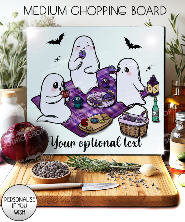 cute gothic ghost picnic glass chopping board option to personalise