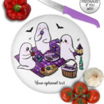 cute gothic ghost picnic glass chopping board option to personalise