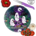 cute gothic ghost picnic glass chopping board option to personalise