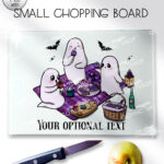 cute gothic ghost picnic glass chopping board option to personalise