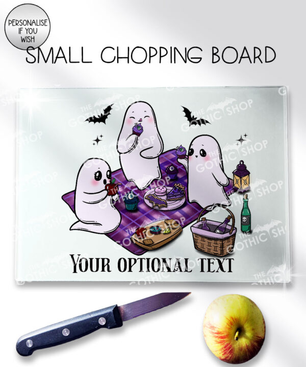 cute gothic ghost picnic glass chopping board option to personalise