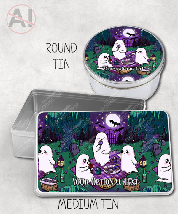cute gothic ghost picnic storage tin option to personalise