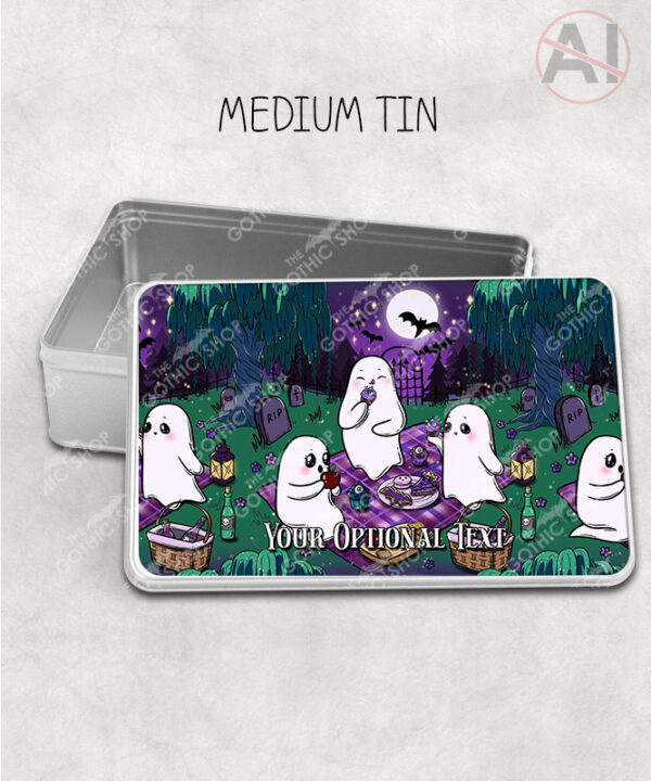 cute gothic ghost picnic storage tin option to personalise
