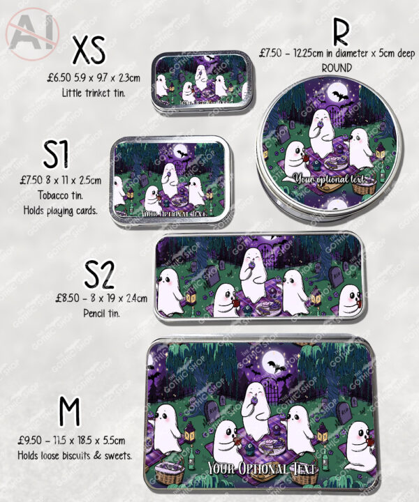 cute gothic ghost picnic storage tin option to personalise