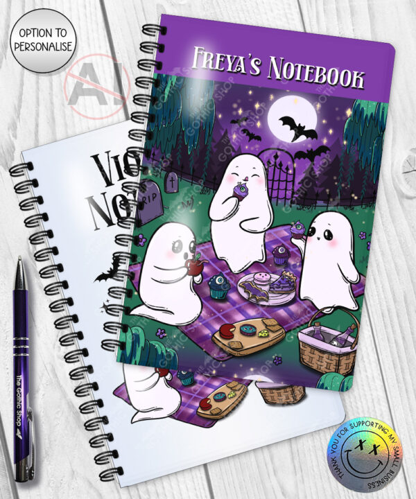 cute gothic ghost picnic notebook journal option to personalise