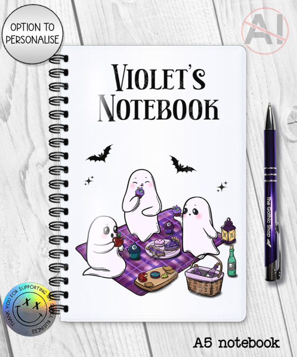 cute gothic ghost picnic notebook journal option to personalise