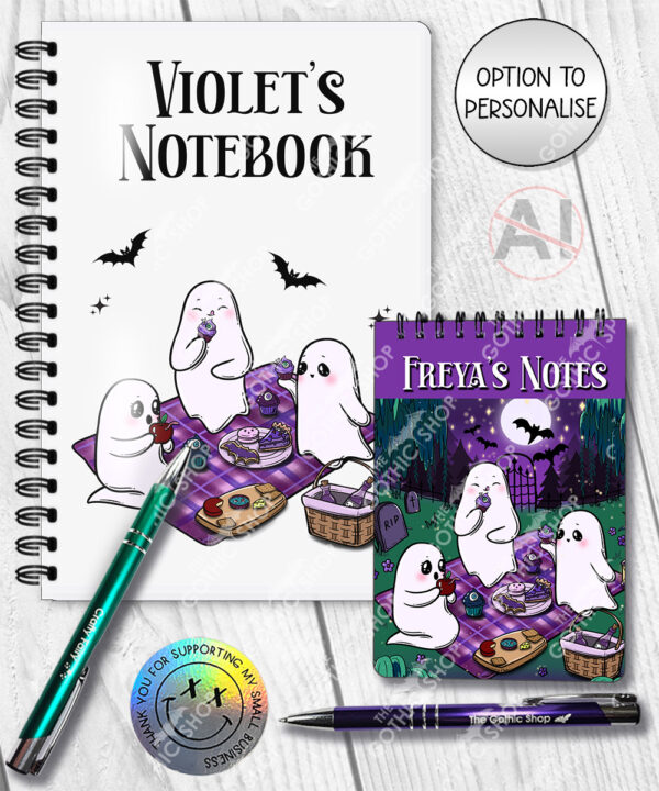 cute gothic ghost picnic notebook journal option to personalise