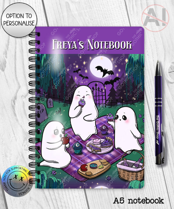 cute gothic ghost picnic notebook journal option to personalise