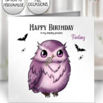 gothic owl birthday halloween greetings card optional to personalise