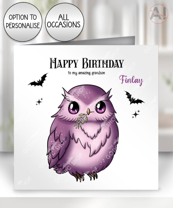 gothic owl birthday halloween greetings card optional to personalise