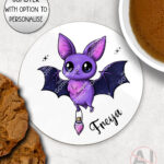 magical kawaii purple bat with potion mug and/or coaster optional to personalise