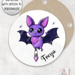 magical kawaii purple bat with potion mug and/or coaster optional to personalise
