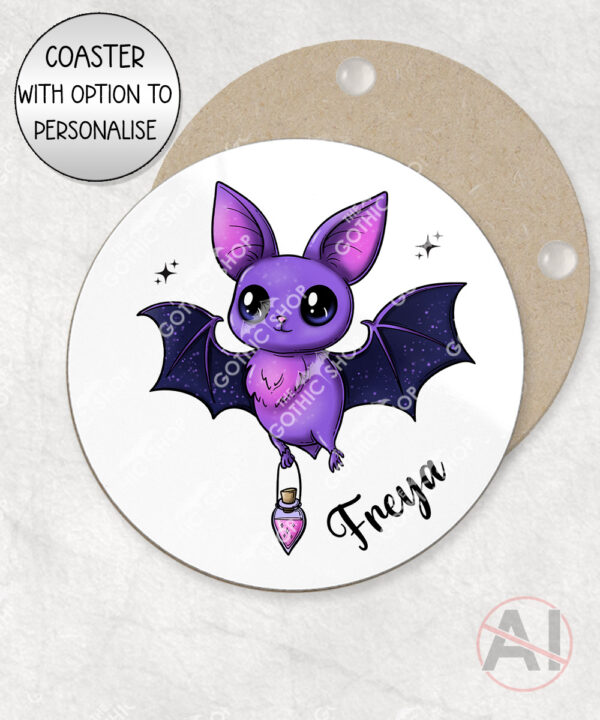 magical kawaii purple bat with potion mug and/or coaster optional to personalise